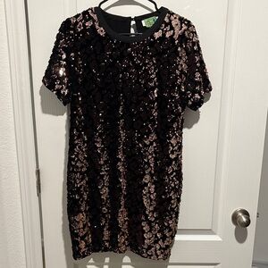 Anthropologie Black and Gold Sequin Mini Dress